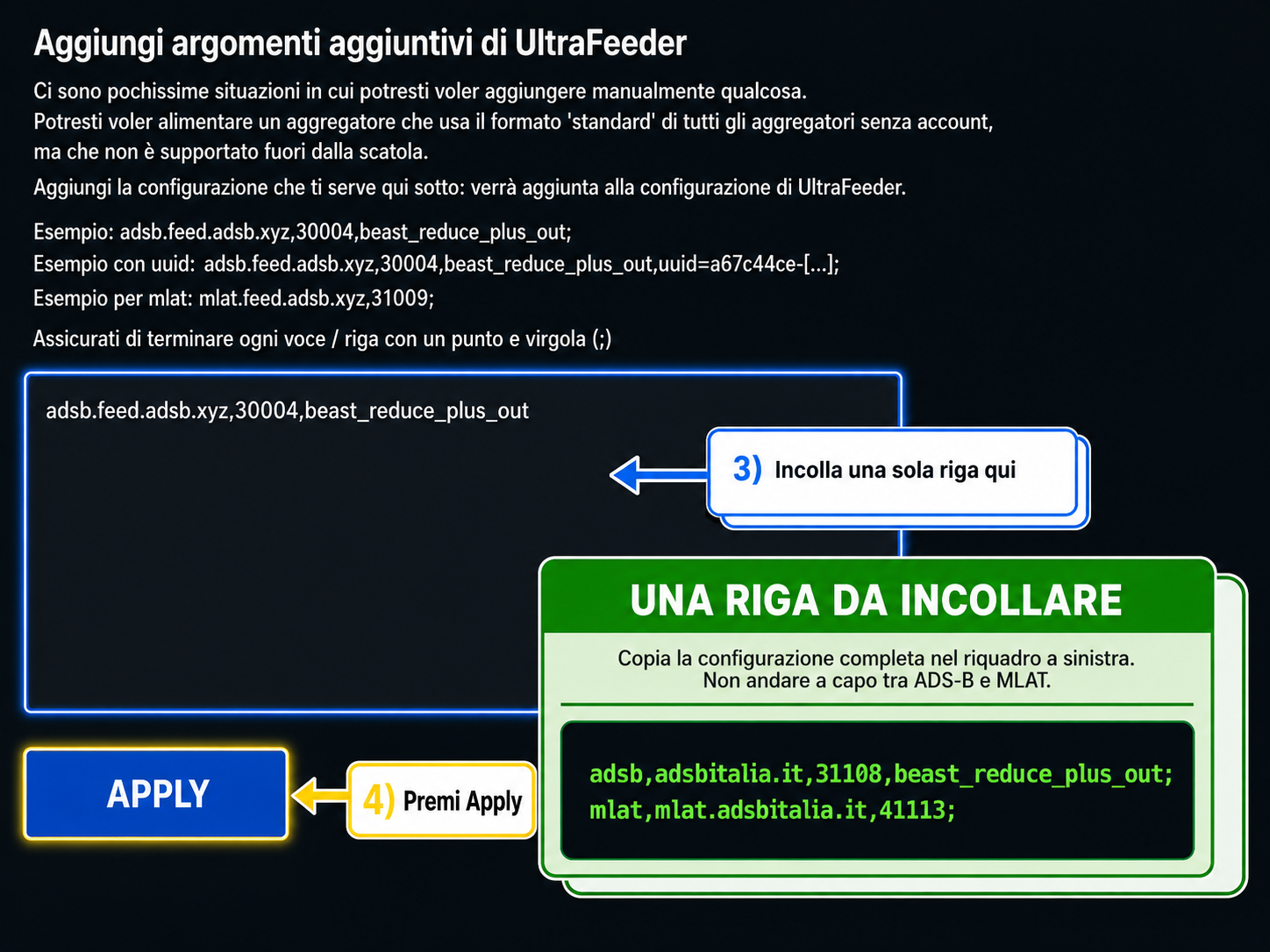 ADSB.im: incolla le righe ADSBItalia e premi Apply