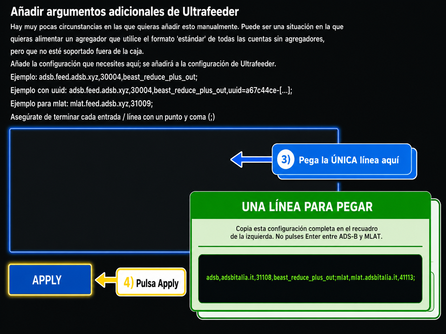 ADSB.im: pega las líneas de ADSBItalia y pulsa Apply